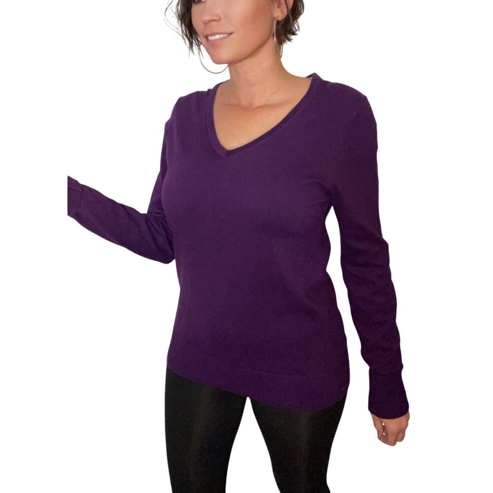 Kirkland Womens Signature Long Sleeve V-Neck Sweater Purple Size Large